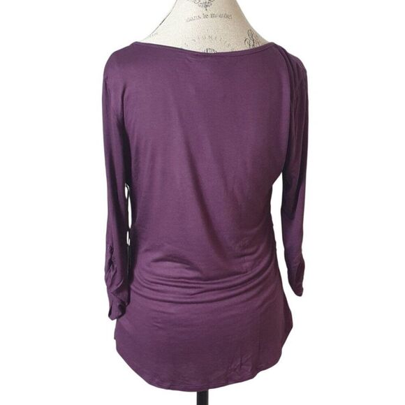 Nadine West Womens Hippie Chic Top M Purple Ruched Side 3/4 Sleeve Boho Y2K NEW - Picture 4 of 8